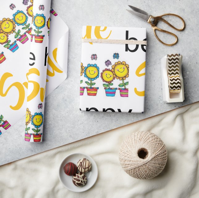 Inpackningspapper Var Glad Leende Solros Blommig Presentpapper (Hantverk)
