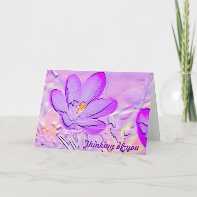 Inpräglat Lila Crocus Thinking You Card Kort (Framsida)