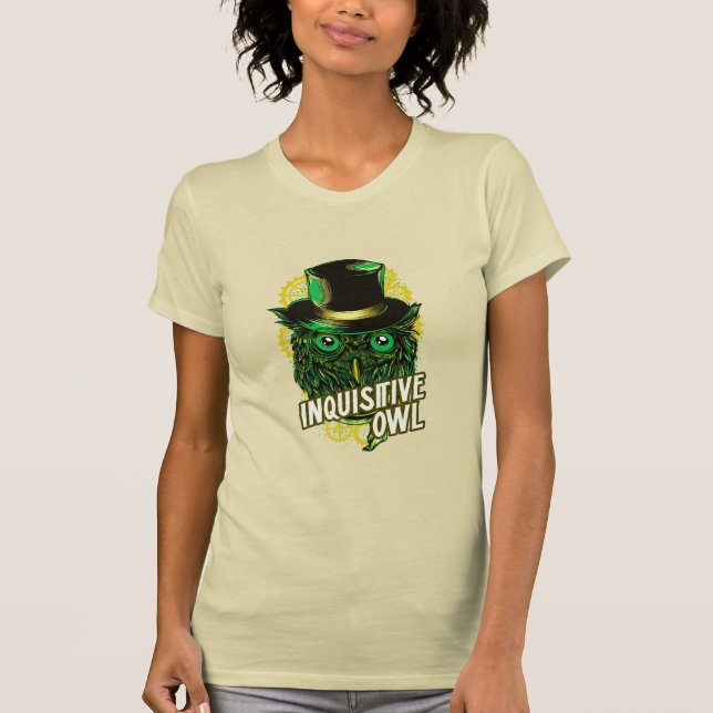 Inquisitive Uggla - grönt Steampunk weirdo T Shirt (Framsida)
