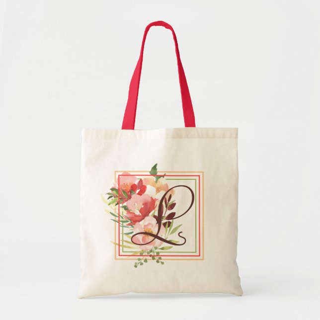 Inramad bukett monogram shoppingstaska tygkasse (Framsidan)