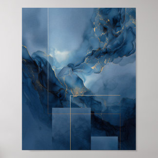 Inramad disig blå teal geometrisk abstrakt poster