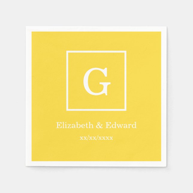 Inramad initial Monogram för ananas gul vit Pappersservett (Framsidan)