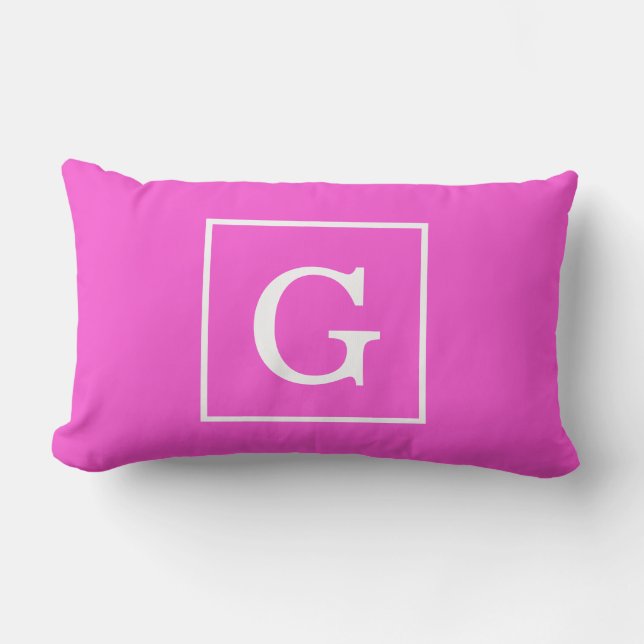 Inramad initial Monogram för shock rosa vit Lumbarkudde (Framsida)