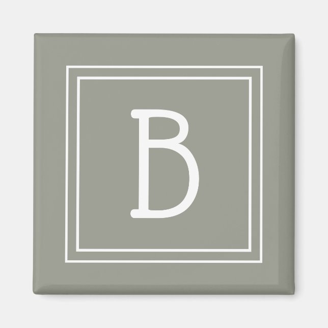 Inramad minimalist monogram bokstav initial grön magnet (Framsidan)