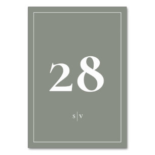 Inramad Monogram Elegant Grön Vit Bröllop Bordsnummer