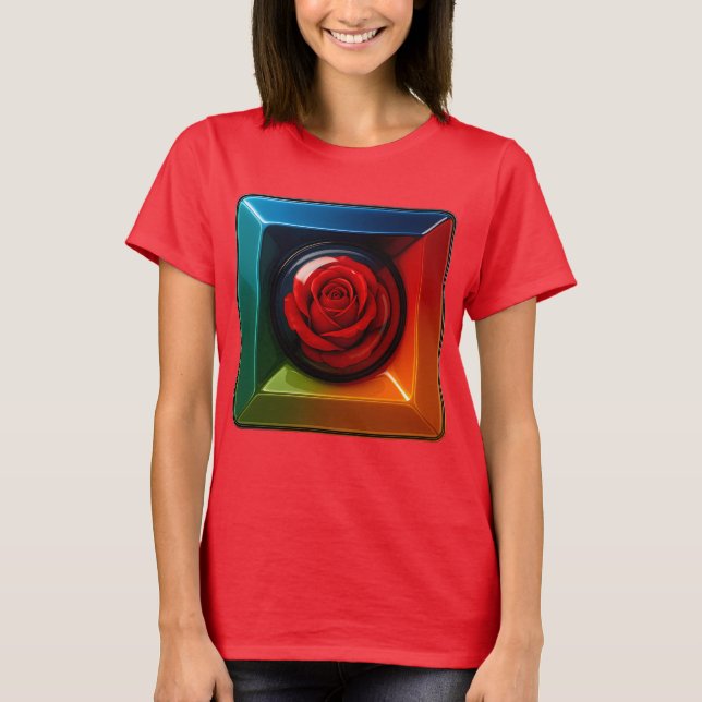 Inramad Ros Färg Pop T Shirt (Framsida)