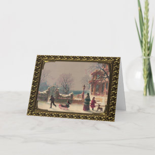 Inramad snöig julafton - vintagekort helgkort