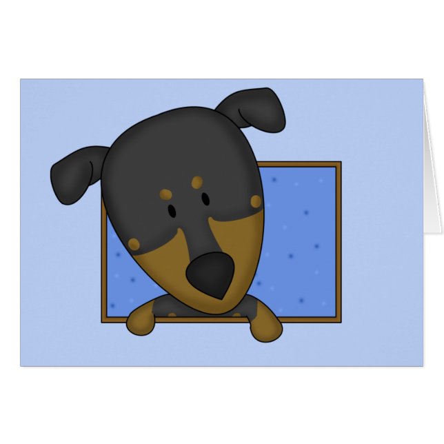 Inramad tecknadDobermanPinscher Hälsningskort (Framsidan Horizontal)