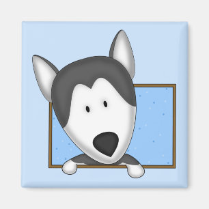Inramad tecknadsiberian huskymagnet magnet
