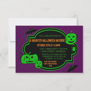 Inramade gröna/lila pumpor - 3x5 Halloween-inbjuda Inbjudningar