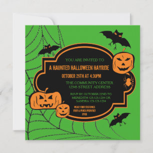 Inramade gröna/orange pumpor - Halloween-inbjudan Inbjudningar