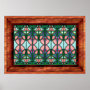 Inramat glasfönster i art nouveau poster