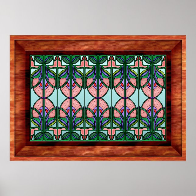 Inramat glasfönster i art nouveau poster (Framsidan)