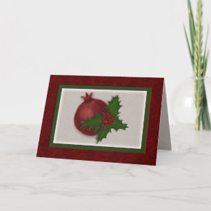 Inramat helgdagkort för järnek och för Pomegranate Helgkort