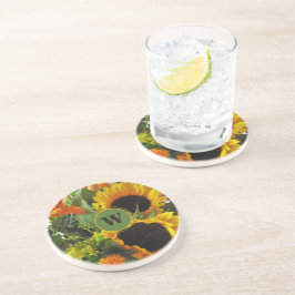 Inrammat monogram Vackra solrosor sandsten Underlägg