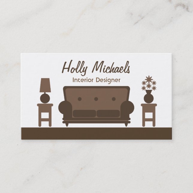 Inre formgivare - brunt vardagsrum visitkort (Framsida)