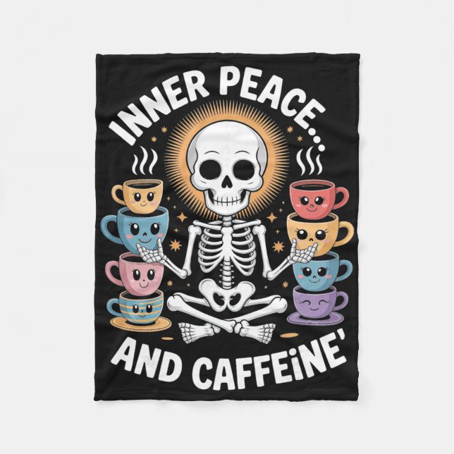 Inre frid och koffein Skelett Yoga-design _2  Fleecefilt (Framsidan)