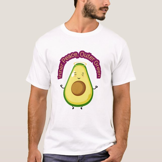"Inre frid, yttre Grönt - Cute Avocado Meditation T Shirt (Framsida)
