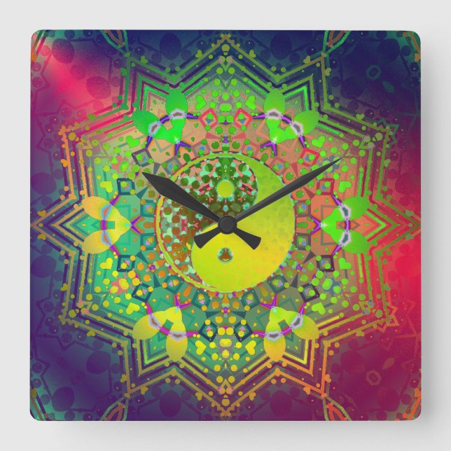 Inre ljus Yin Yang Balance Wall Clock Fyrkantig Klocka (Framsida)