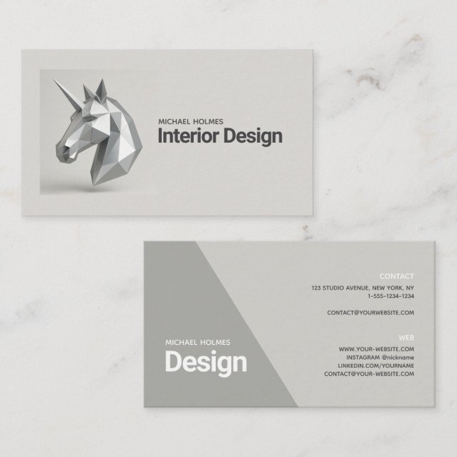 Inredingsdesign 3D-skulpturens Unicorn-arkitektur Visitkort (Fram/baksida)
