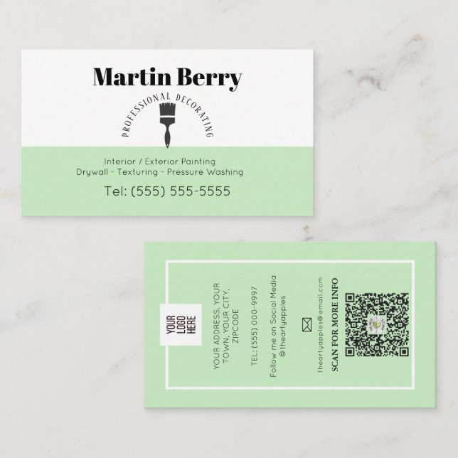 Inredingsdesign för dekorator för enkla målarpensl visitkort (Fram/baksida)