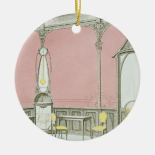 Inredingsdesign för en brasserie, illustration julgransprydnad keramik