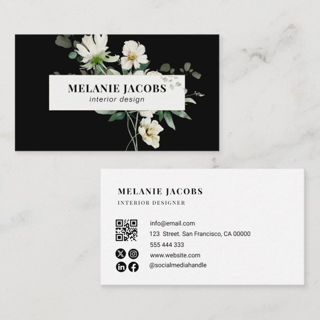 inredingsdesign för professionell av elegant blomm visitkort (Fram/baksida)