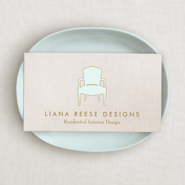 Inredingsdesign Fransk Ordförande Logotyp FAUX Lin Visitkort (Skapare uppladdad)