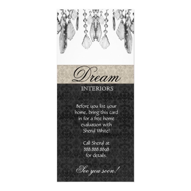 Inredingsdesign Rack Card Chandelier Beige Black Reklamkort (Framsidan)