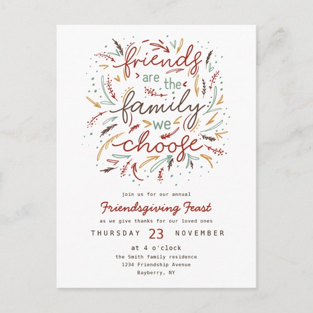 Inredning av Thanksgivingen för vänskapsge typogra Inbjudan Vykort (Framsida)