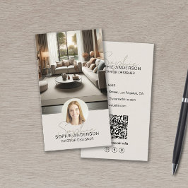 Inredningsarkitekt Manus Namn Foto QR Tan Visitkort
