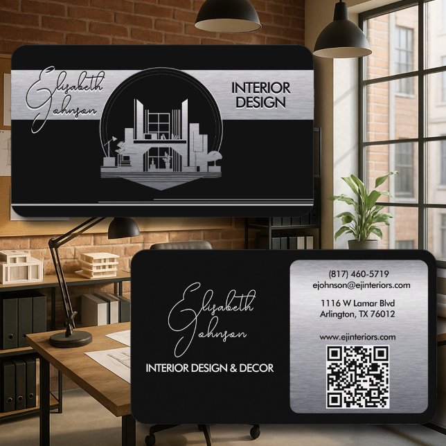 Inredningsdesign eller arkitektlogotyp svart och s visitkort (Skapare uppladdad)