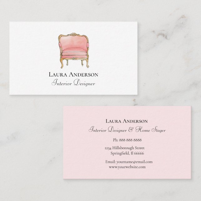 Inredningsdesign Rosa Fransk Stol Visitkort (Fram/baksida)