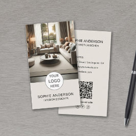 Inredningsdesigner Logo Foto QR Sociala Medier Tan Visitkort