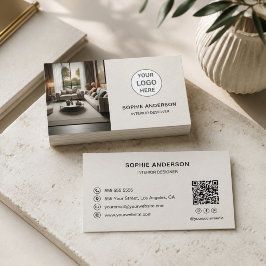 Inredningsdesigner Logo QR-kod Neutral Beige Visitkort