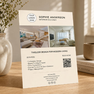 Inredningsdesigner Logotyp Foto QR Kräm Företag Reklamblad