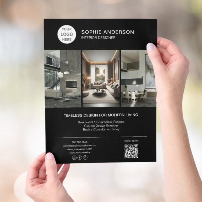 Inredningsdesigner Logotyp Foto Svart Professionel Reklamblad (Interior Designer Logo Photo Black Professional Flyer)