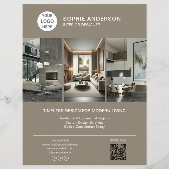 Inredningsdesigner Logotyp Foto Taupe Professionel Reklamblad (Framsidan)