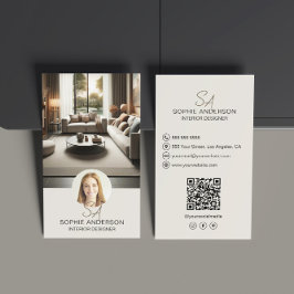 Inredningsdesigner Monogram Foto QR Sociala Medier Visitkort