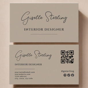 Inredningsdesigner Neutral Taupe Script QR-kod Visitkort