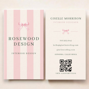 Inredningsdesigner Rosa Grön Randig Slinga QR-kod Visitkort