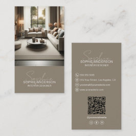 Inredningsdesigner Skriptnamn Foto QR Taupe Visitkort