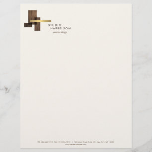 Inredningsdesigner Trä Guld Logotyp Elfenben Brevhuvud