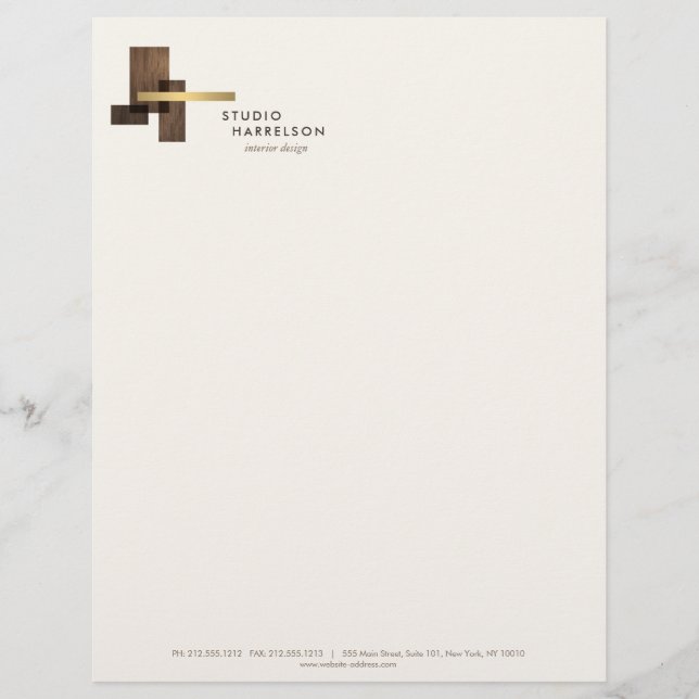 Inredningsdesigner Trä Guld Logotyp Elfenben Brevhuvud (Framsida)