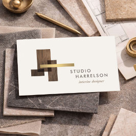 Inredningsdesigner Trä Guld Logotyp Elfenben Visitkort