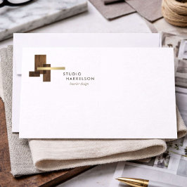 Inredningsdesigner Trä Guld Logotyp Flat Notkort Anteckningskort
