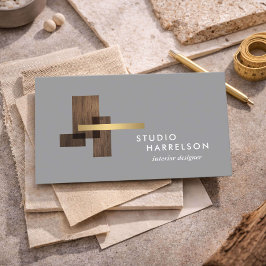 Inredningsdesigner Trä Guld Logotyp Grå Visitkort