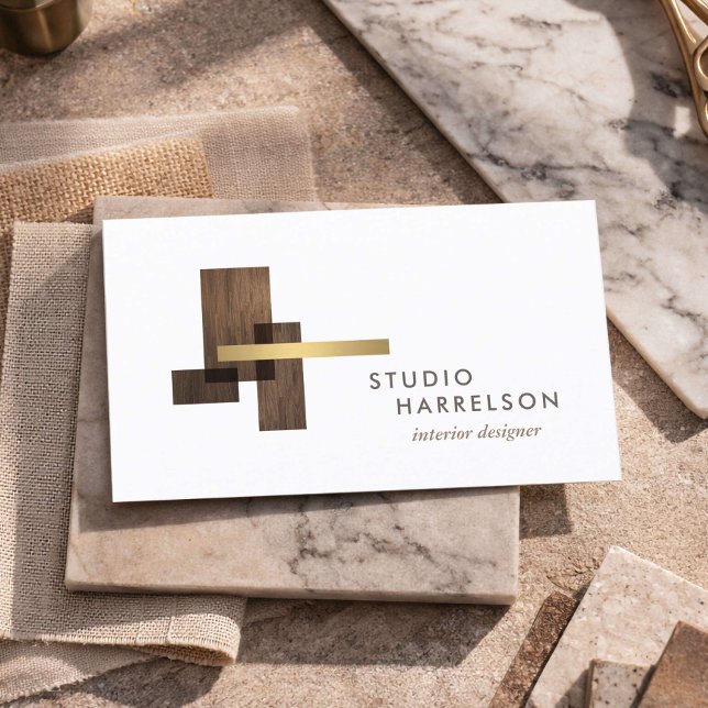 Inredningsdesigner Trä Guld Logotyp Visitkort (Skapare uppladdad)