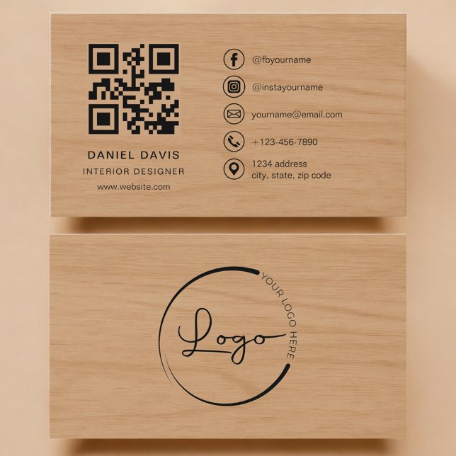 Inredningsdesigner Trä Professionell QR-kod Visitkort (Skapare uppladdad)