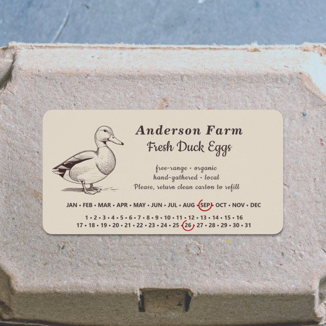 Inringningsdatum - Grishållaren Anka Eggs Brown Adressetikett (Encircled Date - Farm Duck Eggs Brown Sticker)